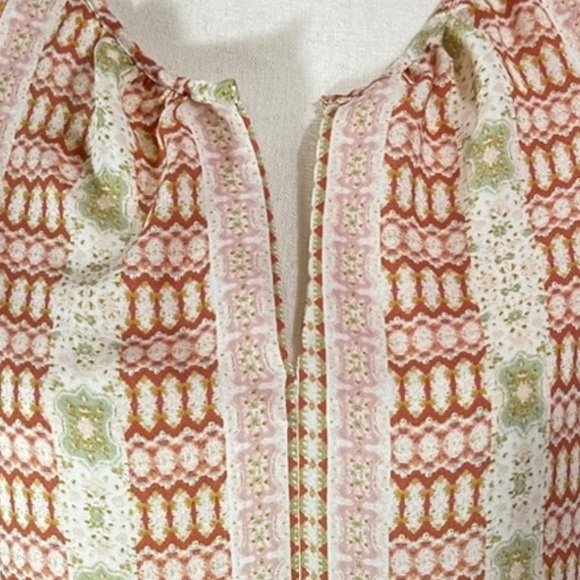 Sleeveless boho print orange tan blouse - Picture 3 of 8